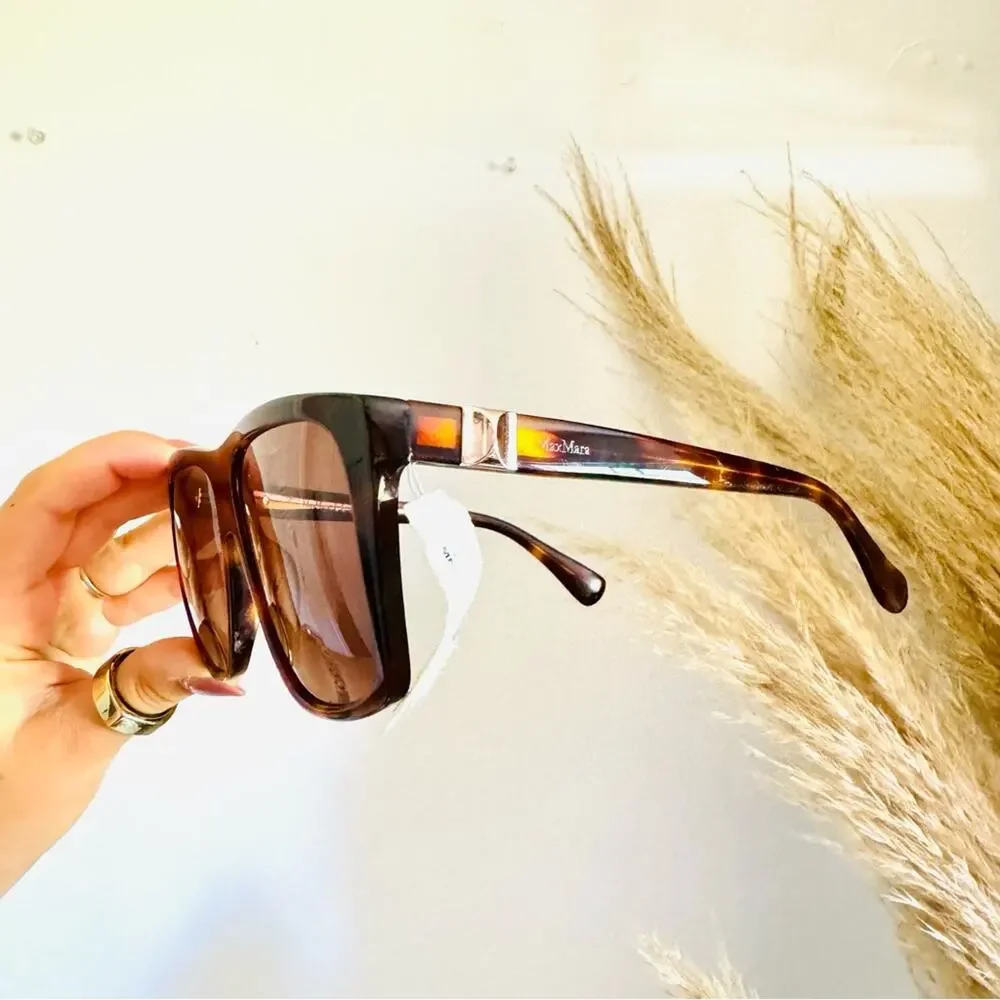 NEW MAXMARA Prism Oversized Tortoiseshell Brown Square Gold Stud Sunglasses Case
